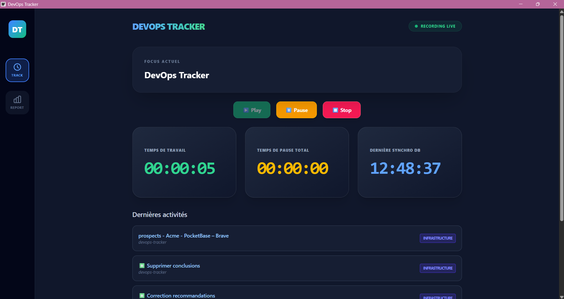 Capture d'écran du projet Devops-Tracker