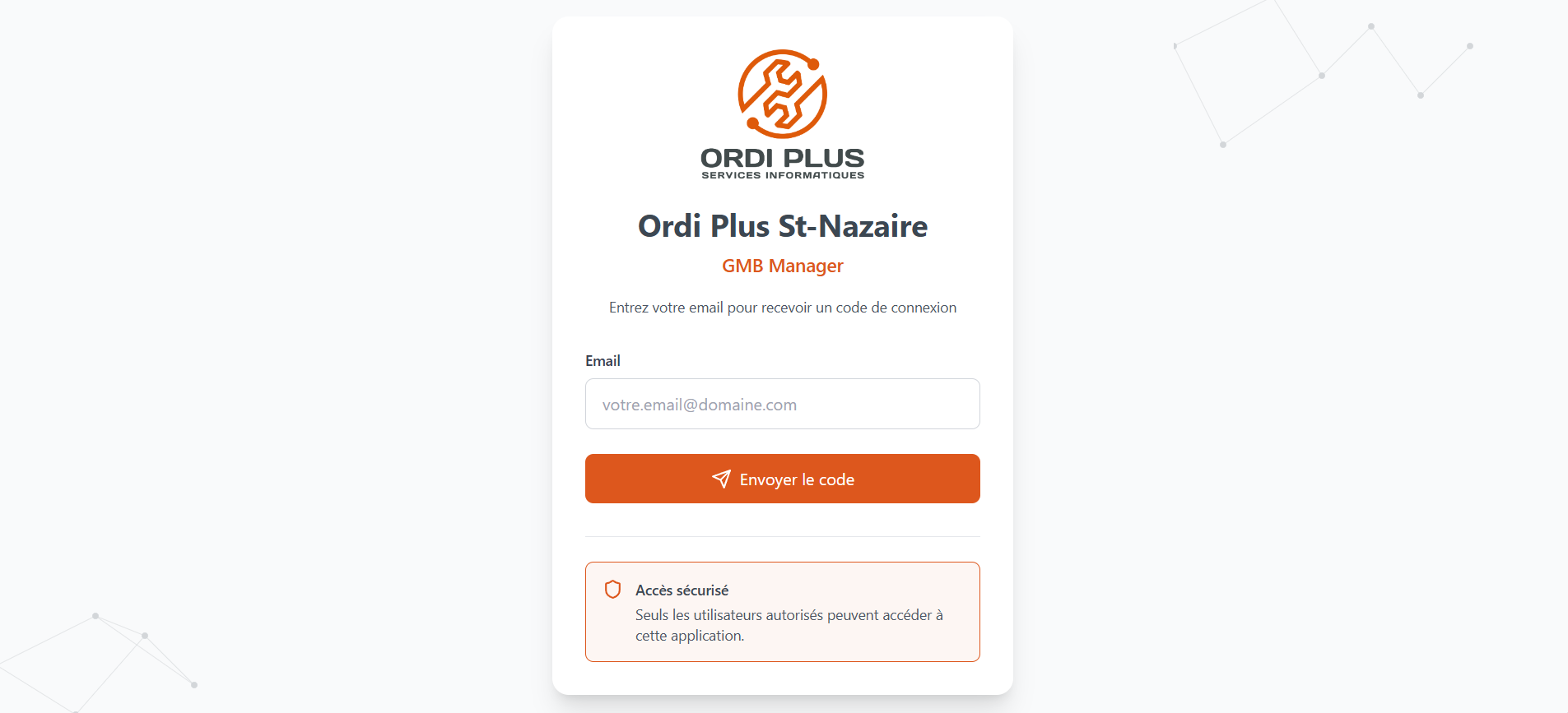 Page de connexion de la Plateforme de centralisation